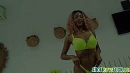 ebony babe fucks short guy
