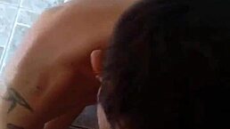 gloryhole blowjob with huge cock on my rooftop