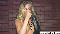 samantha the blonde babe teases her nude body solo