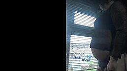 A Shy Bisexual Crossdresser Gets Publicly Milked By The Window In This Homemade Outdoor Scene.