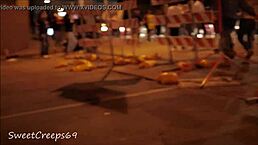 Candid babe flashes perfect ass through see-through dress!