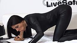 Sofia Cucci in latex masturbates with dildo until squirting on webcam