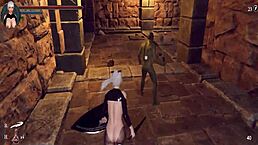 Knight girl explores dungeons in shaved pussy adventure