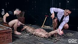 realtor and client dominate teen kristy black in rough dp threesome.