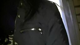 Can you believe this young asian sucking dick in the ass outdoors?