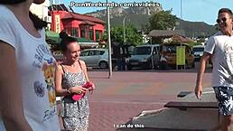 brunette blows cock during holiday with clothes ripped in wild frenzy