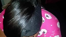 ebony amateur takes monster cock in bedtime throat session