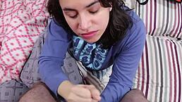 i cumplay and swallow mouthful before bed in pajamas