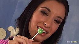 Bushy Babe Fingers Herself With Lollipop