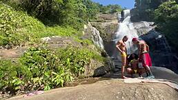 Friends Fuck Hot Black Babe at Waterfall in Intense Action