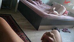 Close-up of jerking off while stepmom masturbates nearby.