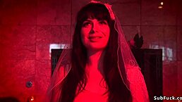 Is this milf bride ready for a dp gangbang, her body bound in bdsm?