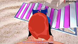 Yae Miko bikini on beach POV