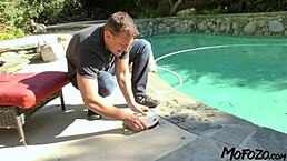 Brunette slammed hard by creepy pool worker.