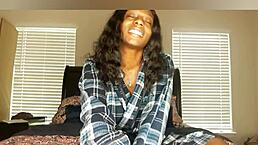 Ebony girlfriend with big tits gives intense jerk off instructions while missing you