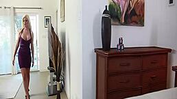 Blonde pornstar fingers herself with toys.