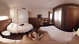 Can this brunette handle the monster cock in the hotel room?