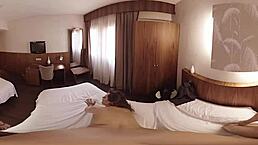 Can this brunette handle the monster cock in the hotel room?