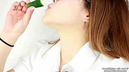 Japanese women make sexy sounds eating cucumber 😋