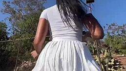 Look at this ebony latina slut squirting in the tennis skirt race! Her natural tits bounce as she squirts wildly.