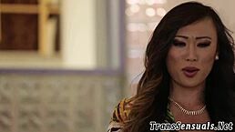 Ladyboy dominates babe with intense pussy pounding action