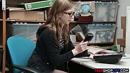 My nerdy teen shoplifter is in big trouble with security's cock