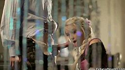 blowjob fantasy unfolds with german blonde in secret hideout. facial finish seals the deal.