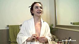 Claudia enjoys a dildo in the shower, what a sexy German babe!