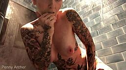 Personal Cumming hard in the shower at a crowded gym