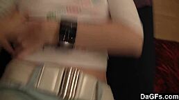 Teen lesbians kiss and lick on sofa