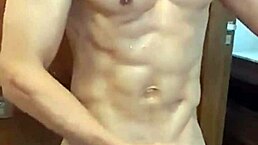 Guy spills his load right after a steamy shower session