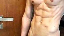 Guy spills his load right after a steamy shower session