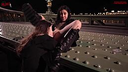 are you watching this risky lesbian threesome on the bridge with big tits and pussy licking?
