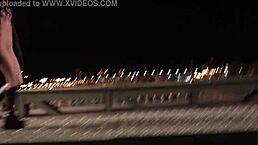 are you watching this risky lesbian threesome on the bridge with big tits and pussy licking?