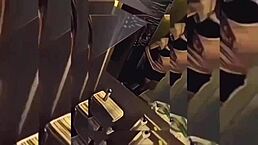 want to see hot shemale teasing in the bathroom?