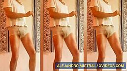 Alejandro Mistral again in white and blue underwear dancing solo.