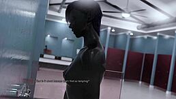 Dark alien babe fingers herself in shower during game