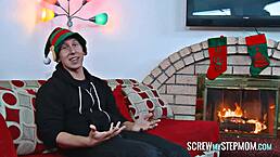 christmas oral surprise with brunette milf blowjob on pussy