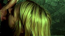 sexy blonde sarah swallows huge cock at glory hole! 🔥