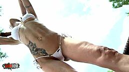 Hey, check out milf Lyna Cypher stripping hot by the pool, wanna join?