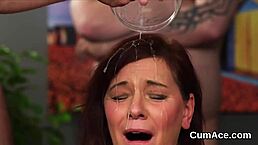 unusual centerfold gets cumshot on her face, eating all the jizz 😍