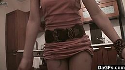 Check out this freckled babe using her dildo right on the kitchen counter!