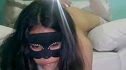 My friend teases petite me in lingerie with monster dildo on pussy and ass.