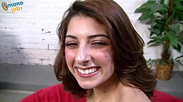 Surprise sperm blast hits little Lexi Bloom, taking a massive load like a pro after a wild handjob.