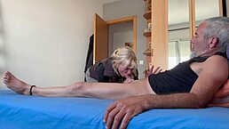 Homemade scene where step-sister catches brother masturbating