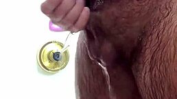 Gay guy jacking off huge cock in shower until cum.