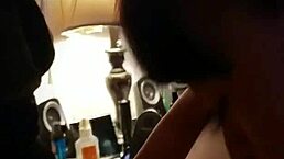 milf giving bj to her man in casual setting