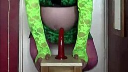 Ever seen a shy crossdresser bouncing wildly in homemade action?