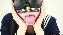 japanese girl spits with tongue in fetish video