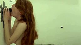 Redhead sucks and rides black cock at gloryhole 😏